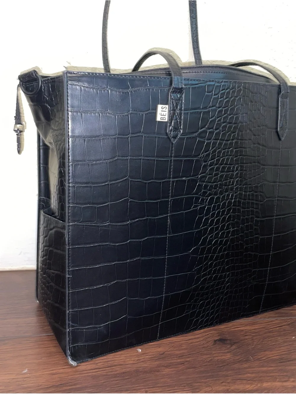 BEIS Black Croc-Embossed Structured Work Tote